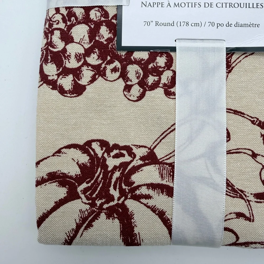 Lenox Cream and Burgundy Pumpkin Round 70” Toile Tablecloth